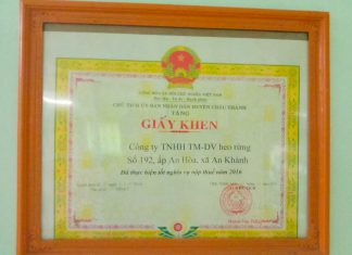 Giấy khen của Chủ tịch Ủy Ban Nhân dân Huyện Châu Thành